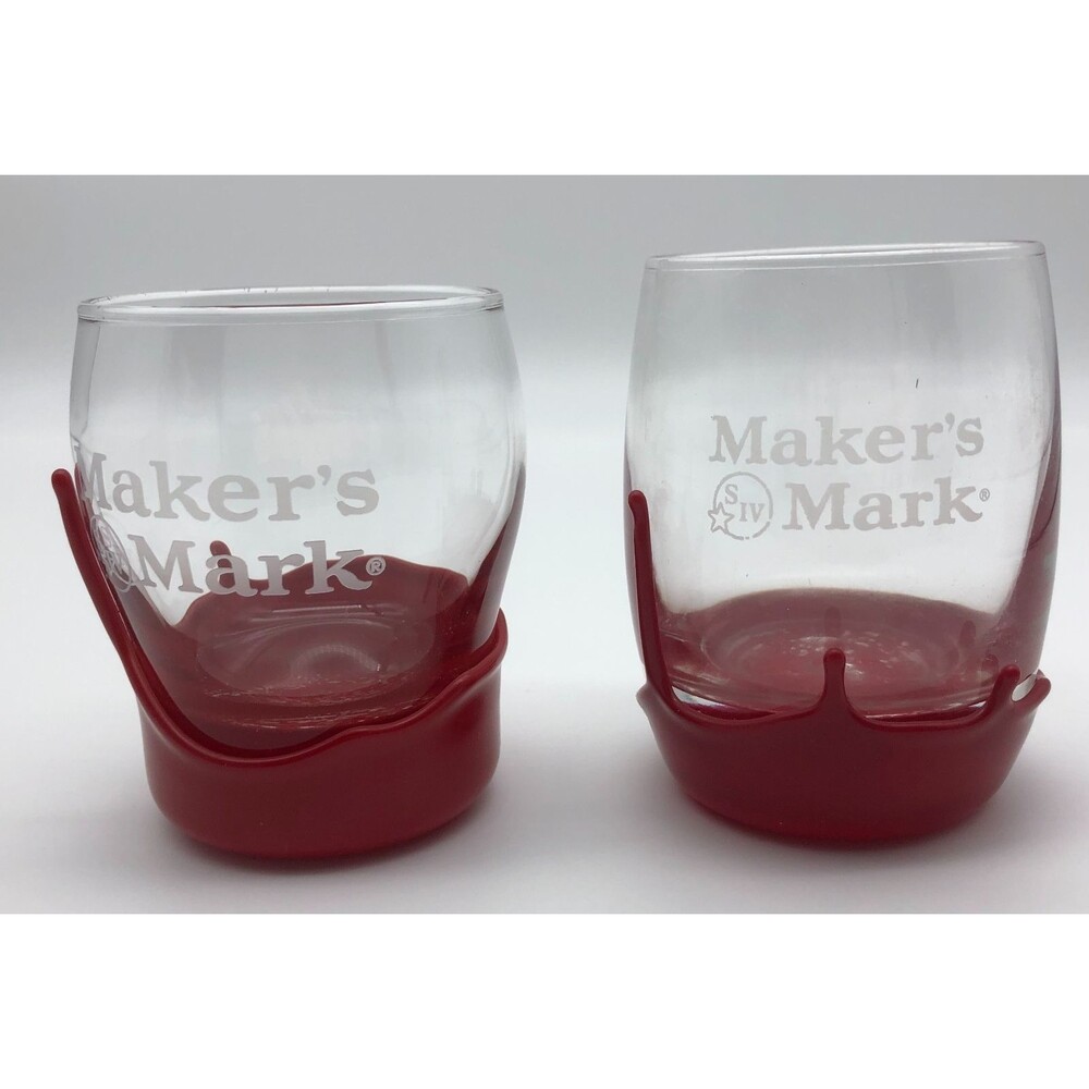 Makers Marks Bourbon Cocktail Glass Set of 2 Red Wax Dipped Barware KY